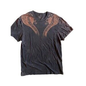 Vintage Y2K DKNY Mens Cobra Graphic T-Shirt Size XL Black Snake Print Streetwear